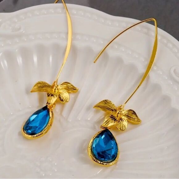 blue crystal drop earrings H10 - Picture 1 of 5